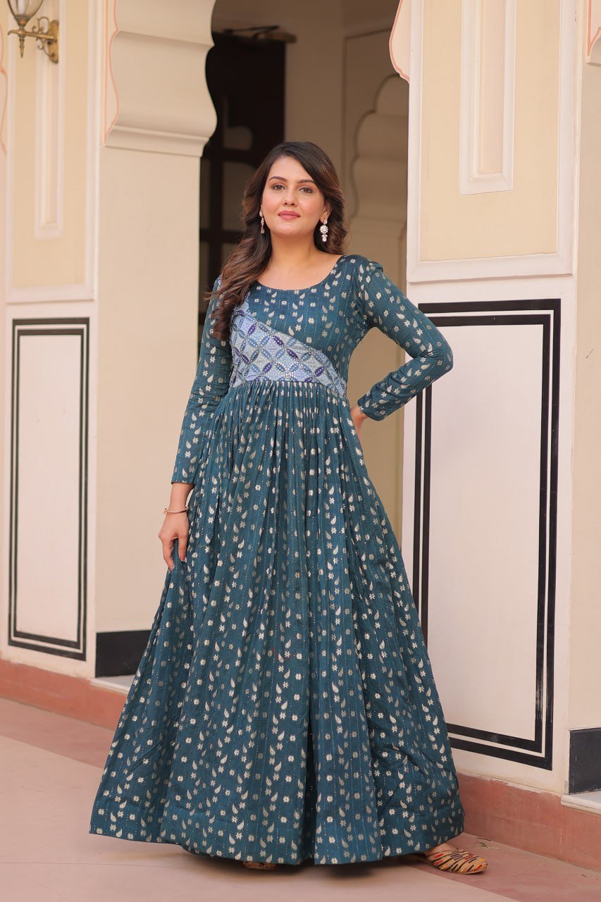 Women's Festive Berry Purple Printed Anarkali Gown with Intricate Zari Work & Embellished Yoke – Perfect for Traditional & Celebration Wear - Image 11